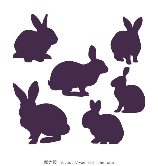 紫色兔子动物简约剪影素材